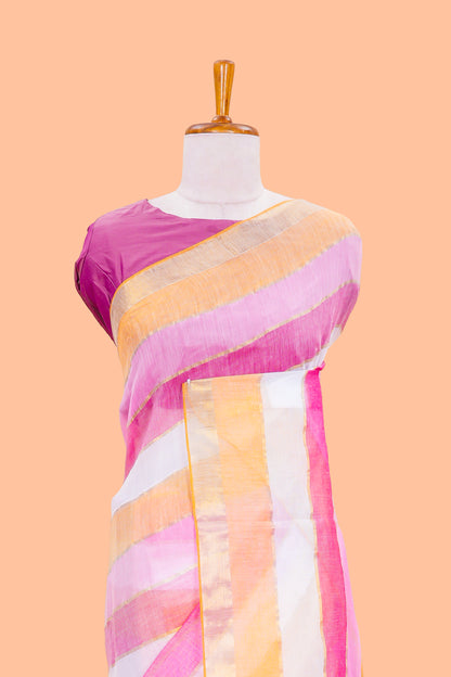 Khadi Cotton Saree Multi Colour Saree Along With Blouse