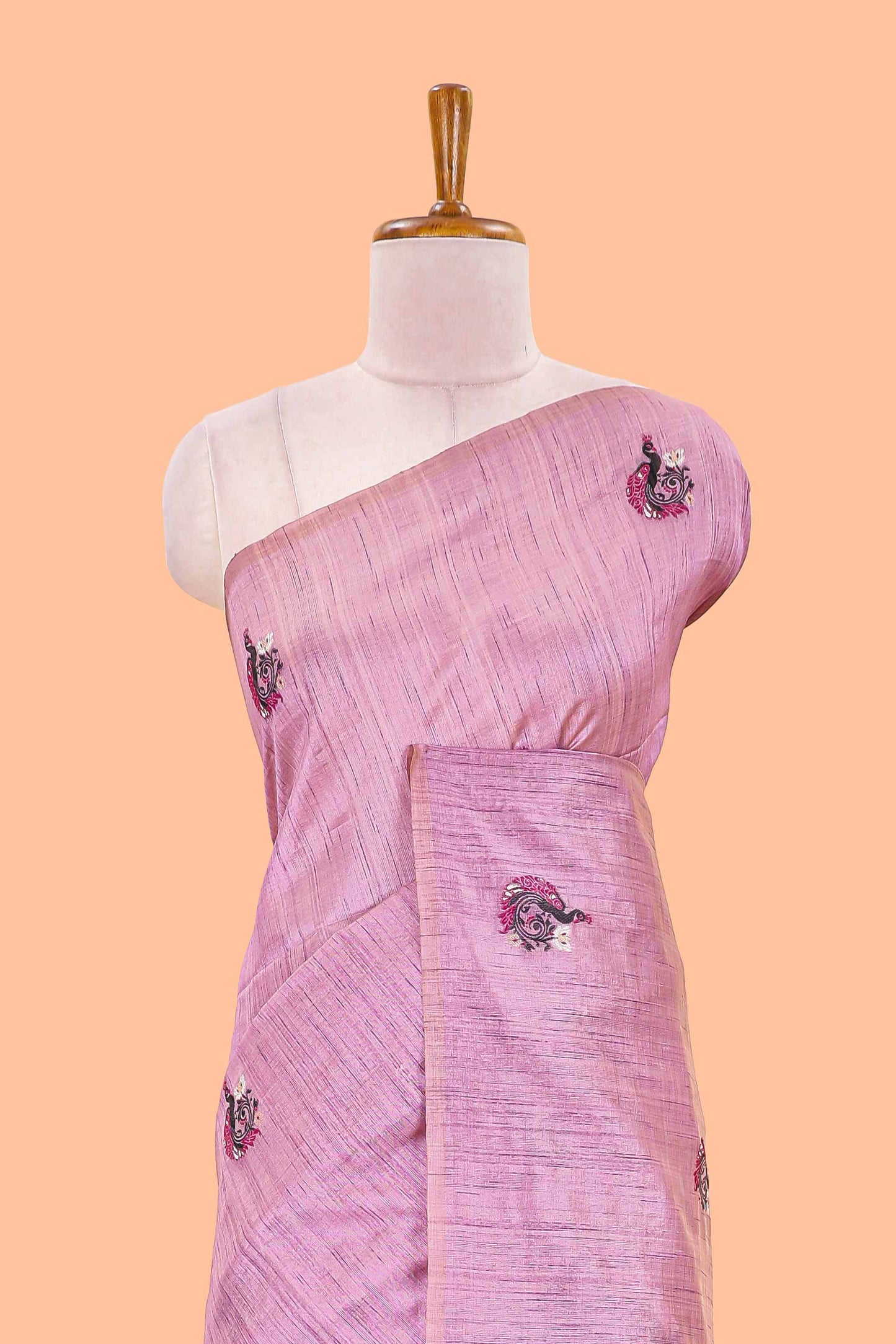 Lavender munga cotton peacock butta saree with fine thread weaving, borderless style and matching blouse