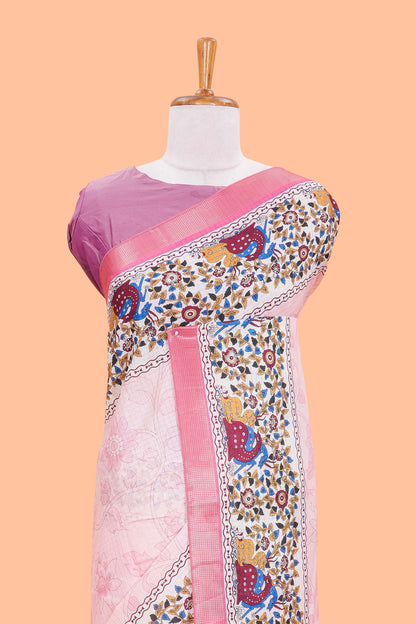 Peach Art Tussar Saree Floral Design Across Body Along With Blouse