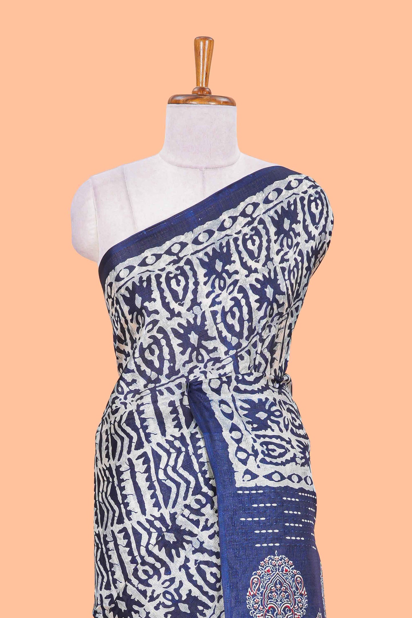 Navy Blue south Cotton Body And Pallu All Over Batick Print Design