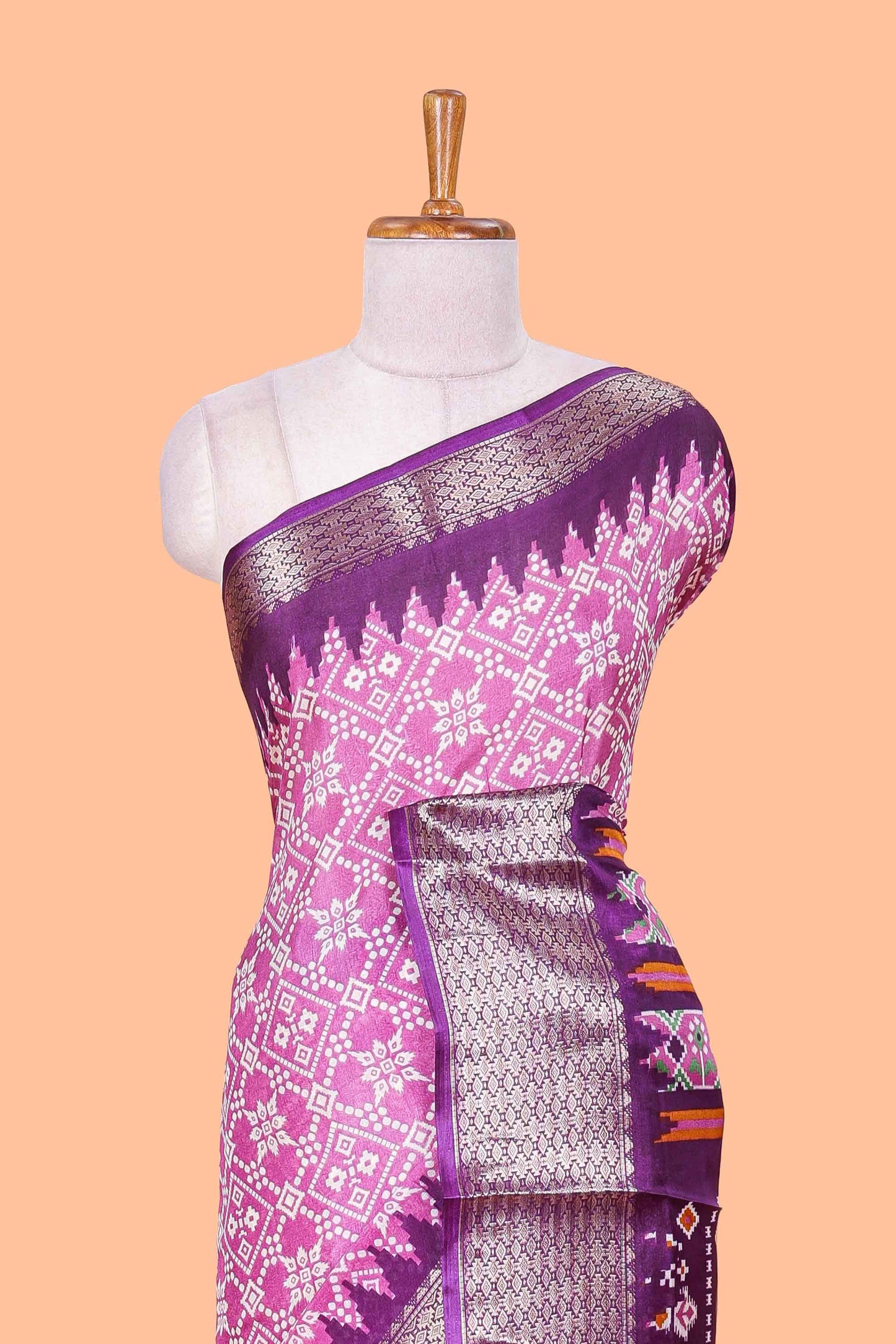 Lavender Semi Dola Silk Body Bandhini Style With Jacquard Border