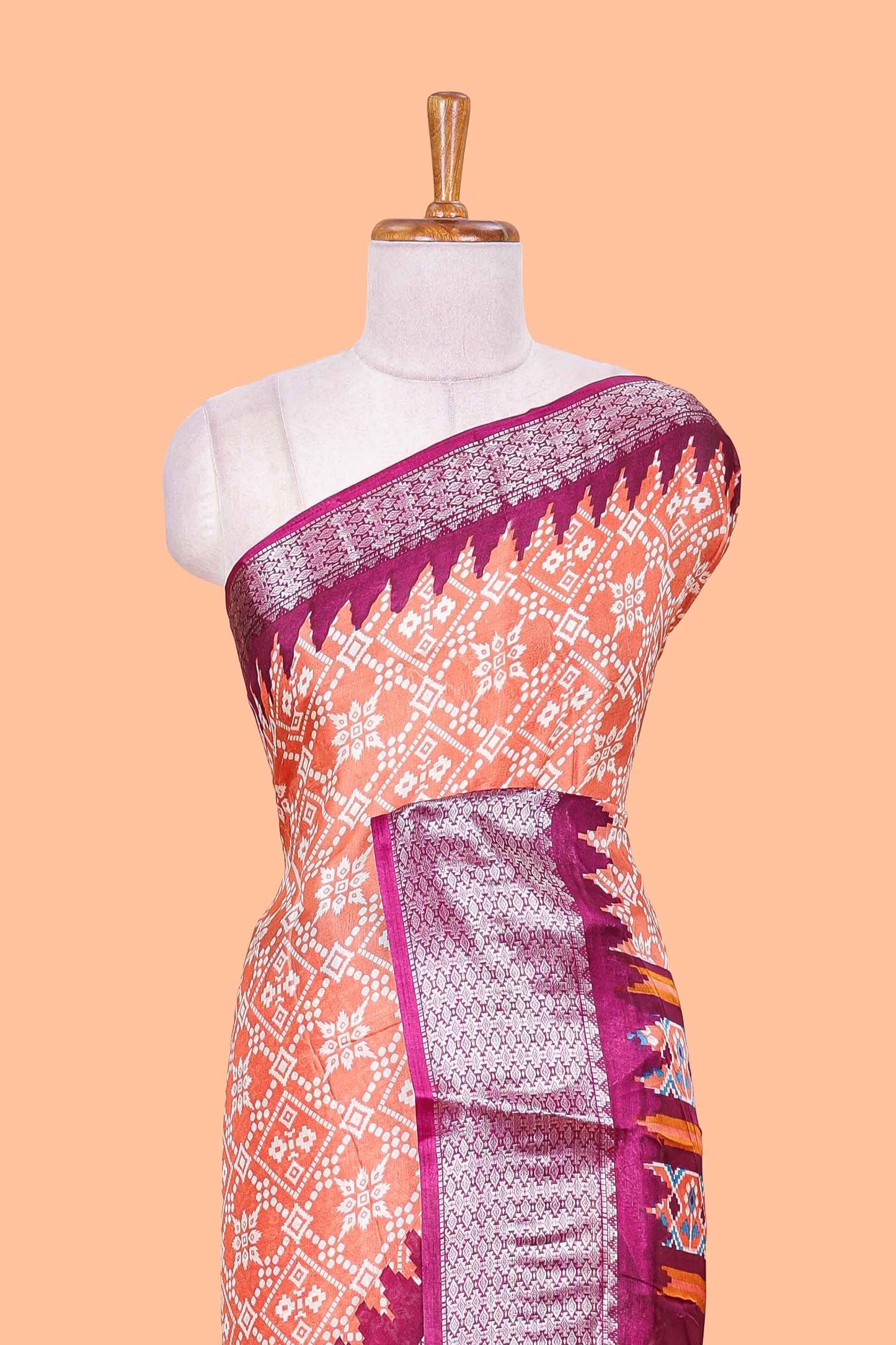 Orange Semi Dola Silk Body Bandhini Style With Jacquard Border