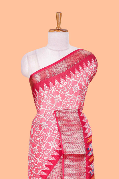 Pink Semi Dola Silk Body Bandhini Style With Jacquard Border