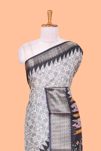 Grey Semi Dola Silk Body Bandhini Style With Jacquard Border