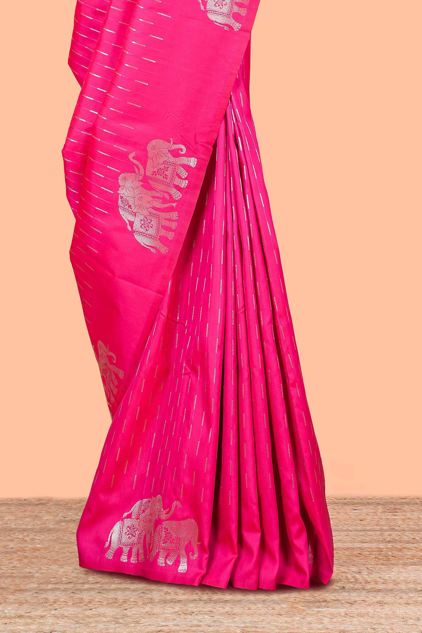 Rani Pink Semi Soft Silk Saree Zari Butta All Over And Floral Design Pallu