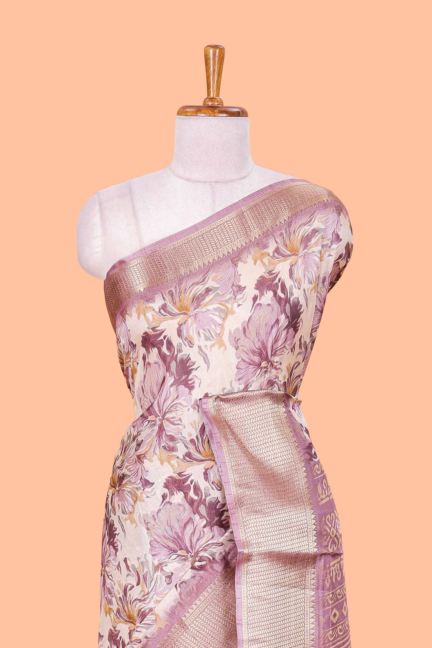 Pink Semi Banaras Dola Silk Floral Printed With Jacquard Border