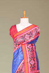 Blue Art Silk Saree Bandhani Design Across The Body With Contrast Patola Design Pallu Along With Blouse