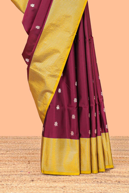 Semi Soft Silk Saree Body with Silver Ethnic Border and Grand Pallu with Contrast Blouse