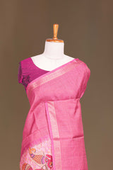 Art Tussar Centre Print With Zari Border