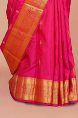 Rani Pink & Gold Self-Butta Kanchipuram Pure Silk Saree with Rich Zari Border