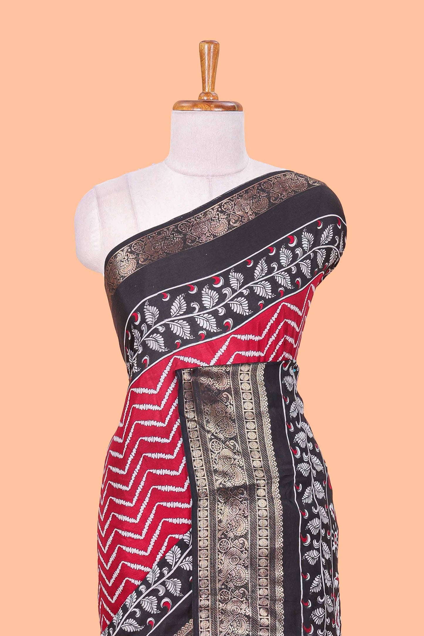 Maroon Tusser Silk Geometrical Design With Jacquard Border