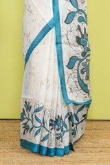 White south cotton Saree Digital Floral Print Across The Body With Contrast Border Along With Pink Flower Motifs Blouse