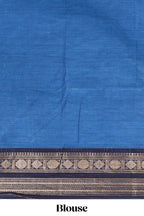 Blue plain chettinad cotton saree with contrast zari border and matching blouse