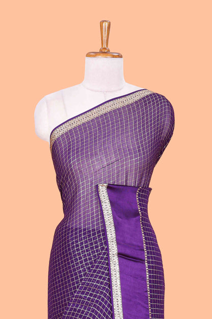 Violet Georgette Saree All Over Zari Check With Satin Border