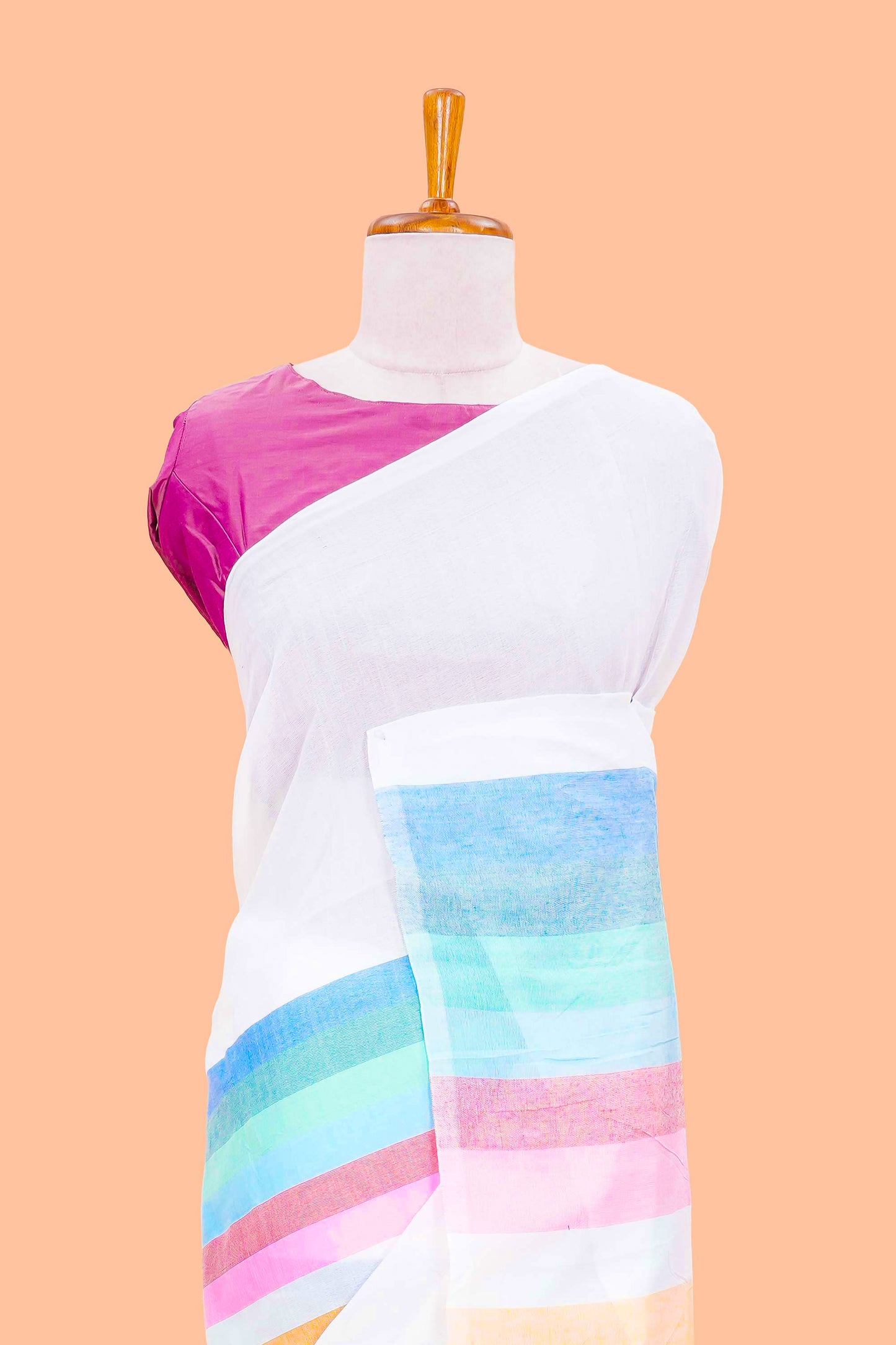 Khadi Cotton Saree Multi Colour Saree Along With Blouse