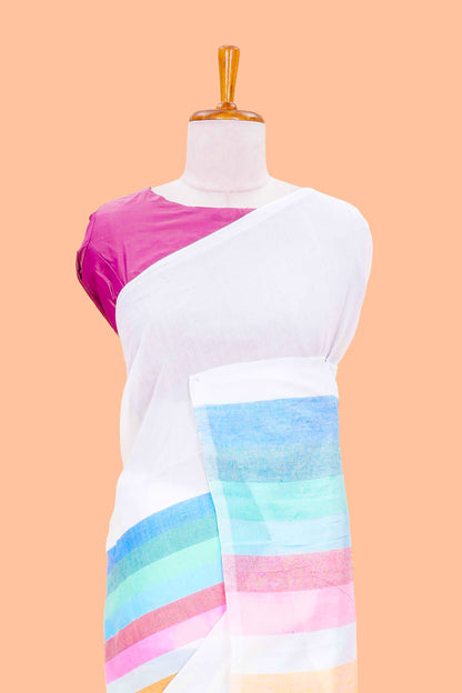 Khadi Cotton Saree Multi Colour Saree Along With Blouse