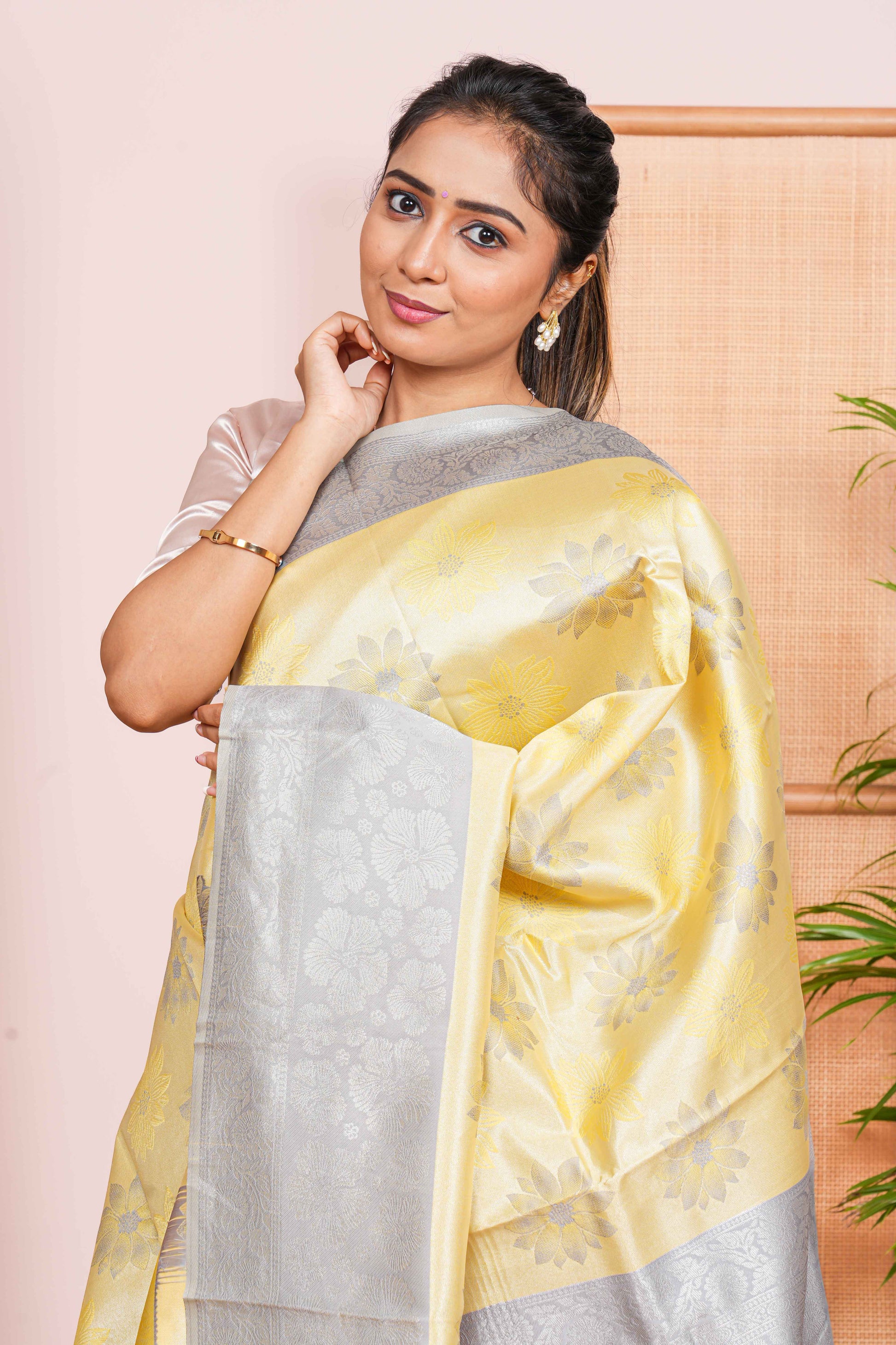  yellow and silver saree 