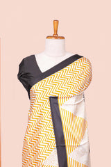 Yellow Modal Silk Saree Lightweight ,Flowy. Chevron Design Contrast Border