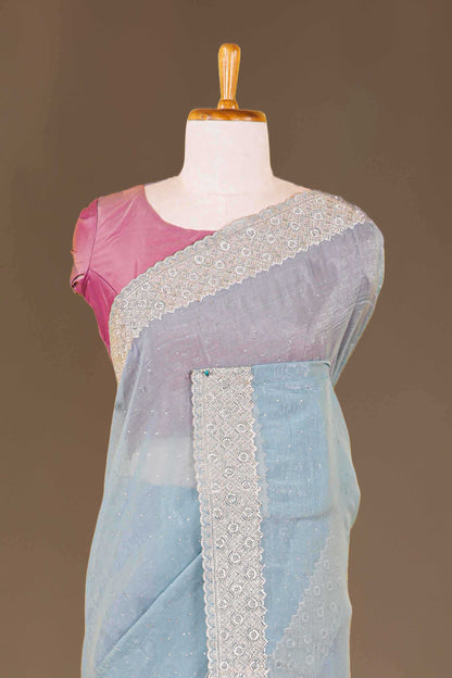 blue saree with silver zari