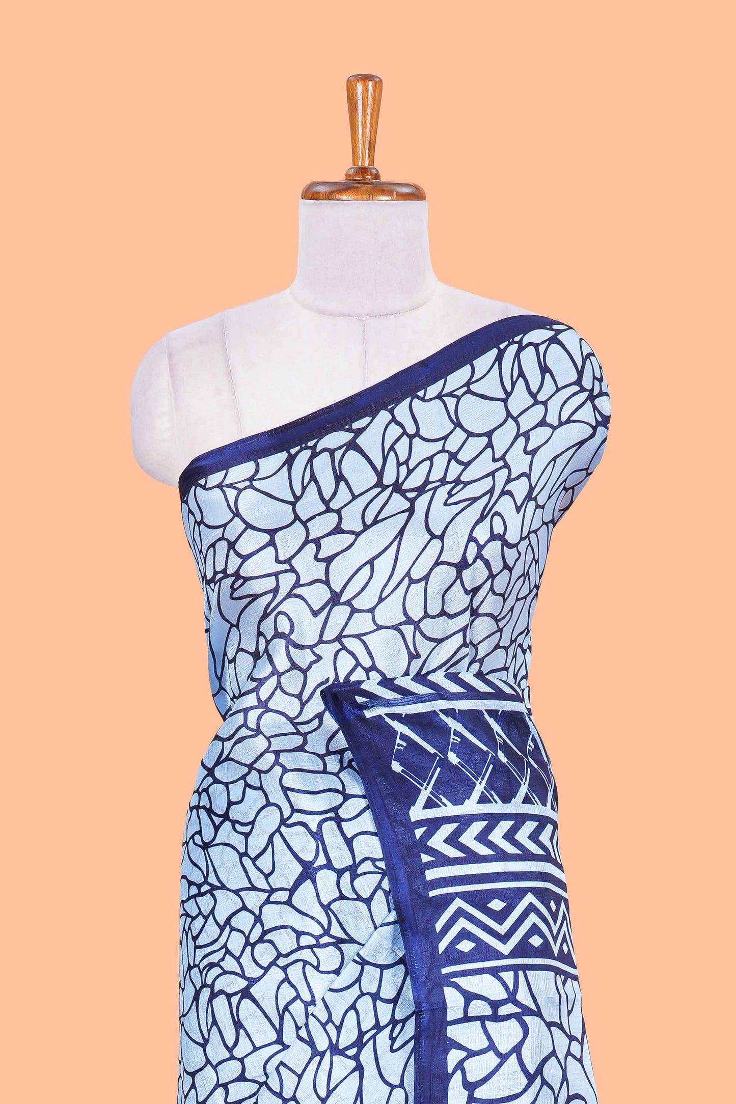 Blue south Cotton Abstract Print Design In Body and Pallu