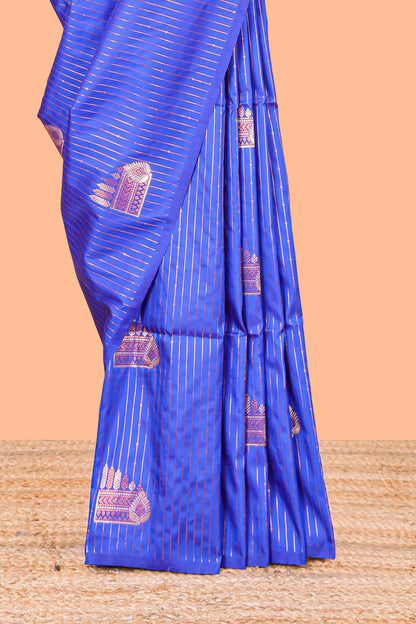 Royal Blue Semi Soft Silk Saree Body All Over Vaira Oosi Zari Pattern With Gold Zari Butti and Borderless Grand Zari Rich Pallu