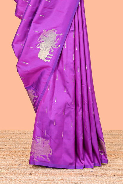 Purple Semi Soft Silk Saree Body Rain Drop Butti and Border Nandhi Motifs and Grand Zari Rich Pallu