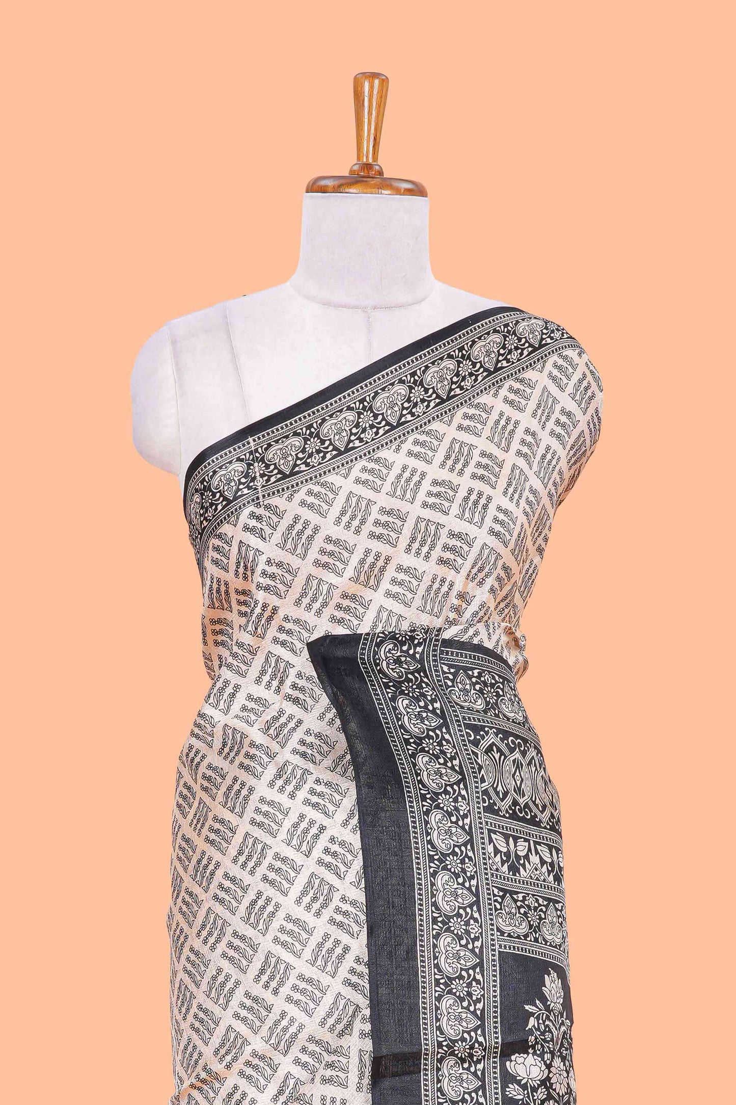 Sandal floral print all over body south cotton saree with contrast border and blouse