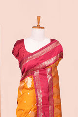 Mustard Yellow Semi Art Silk Saree Golden Zari Motifs Along With Thalampoo Zari Woven Across The Body And Rich Golden Zari Pallu