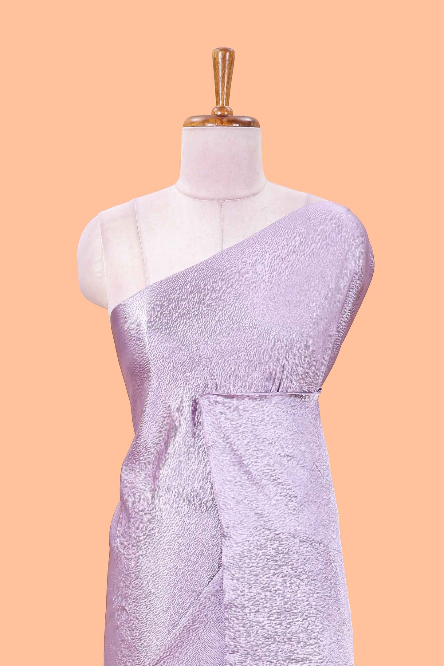 Lavender chiffon georgette crush saree with all-over stone work, stone & beads border, and short stone work pallu with contrast embroidery blouse