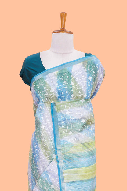 Art Tussar Saree Chikankari Embroidery Across The Body Along With Blouse