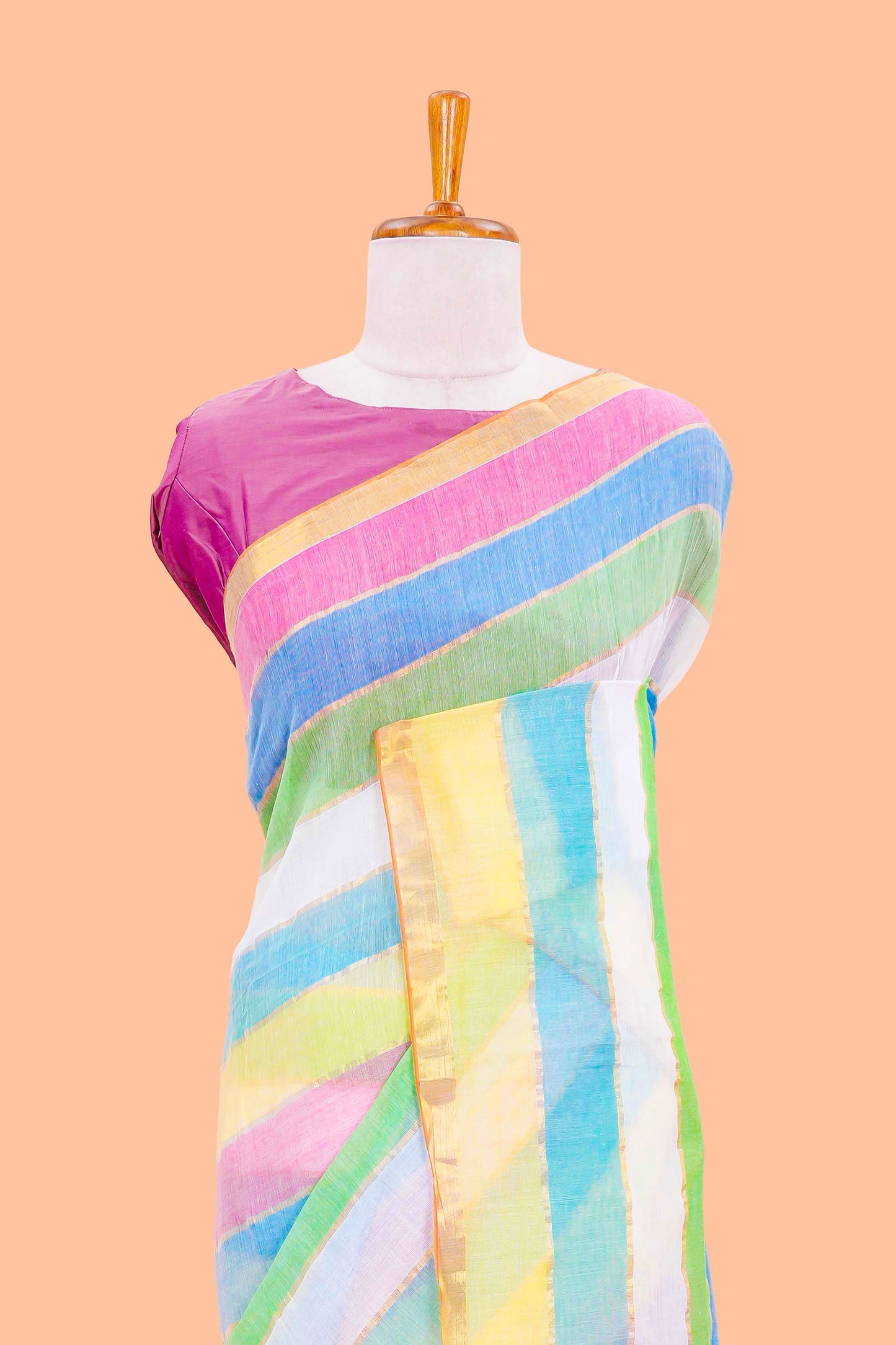 Khadi Cotton Saree Multi Colour Saree Along With Blouse