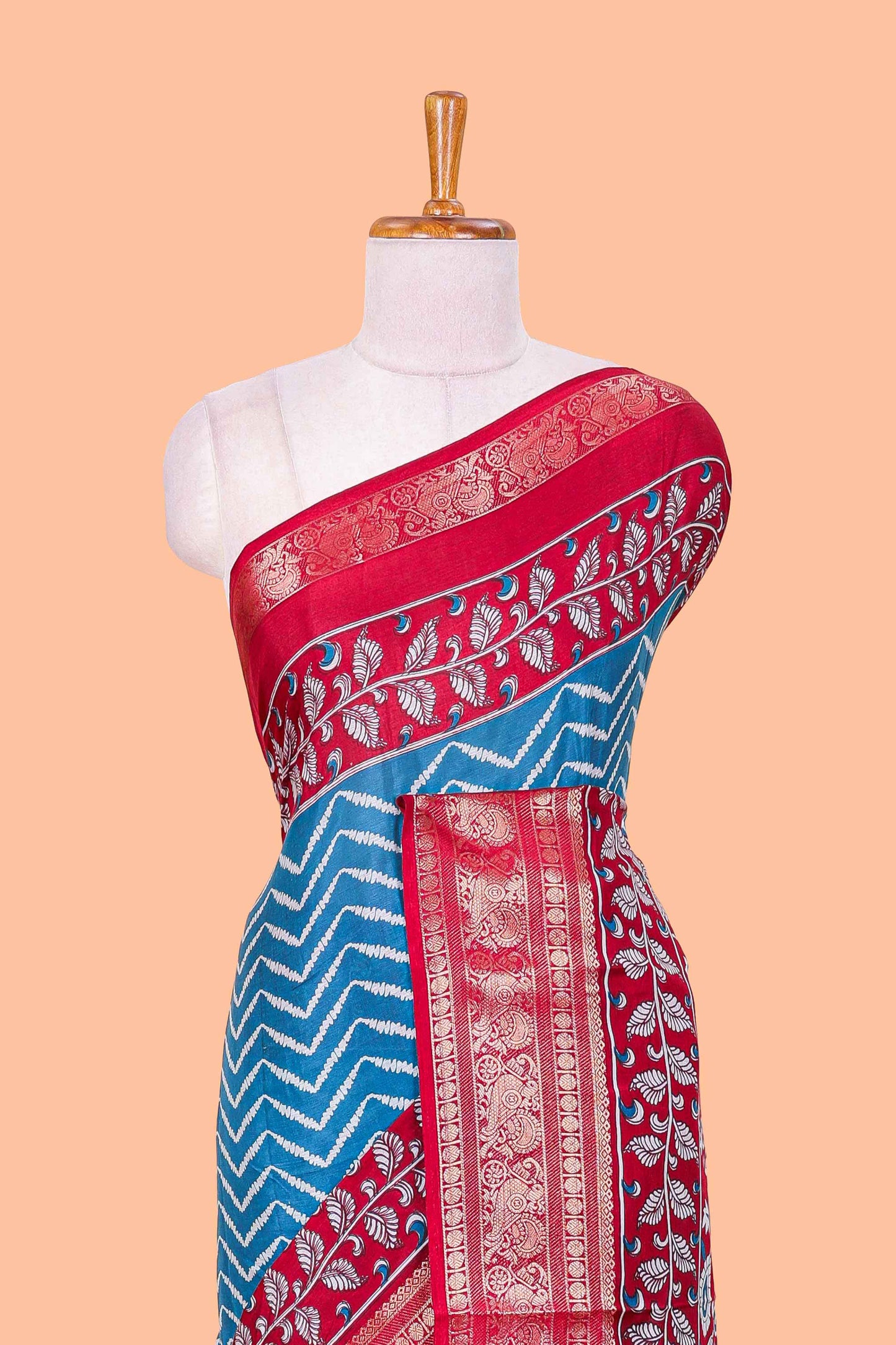 Turkish Blue Tusser Silk Geometrical Design With Jacquard Border