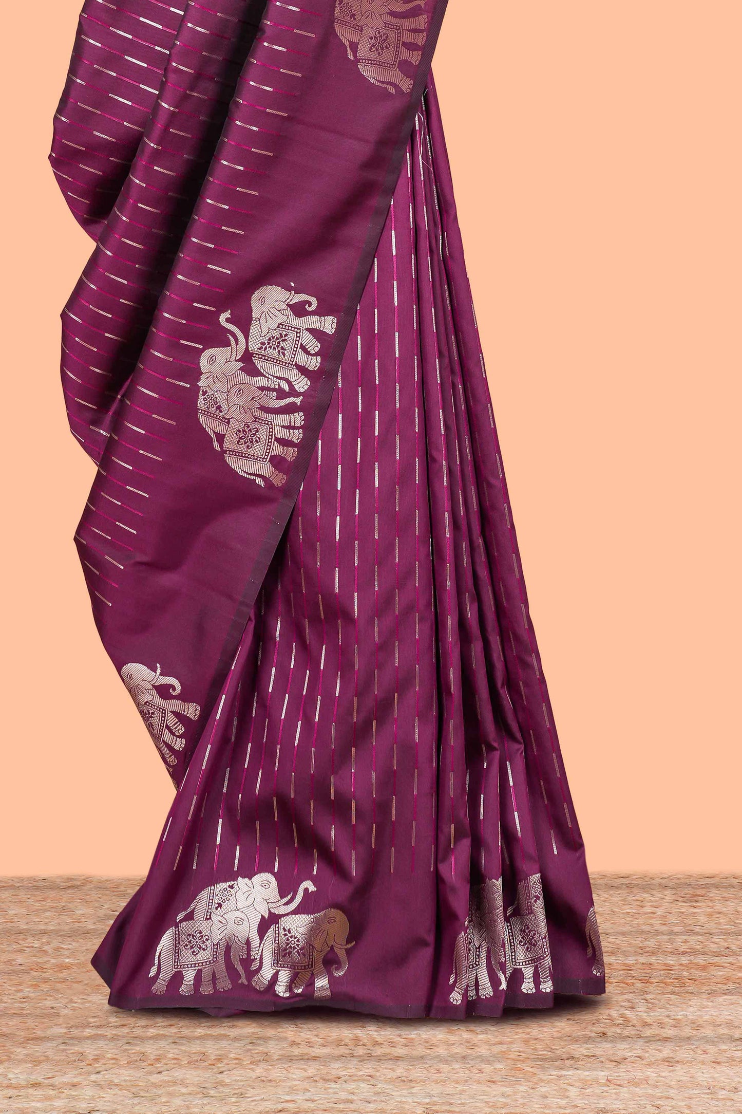 Wine Purple Semi Soft Silk Saree Zari Butta All Over And Floral Design Pallu