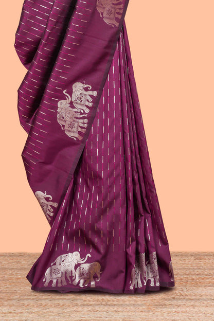 Wine Purple Semi Soft Silk Saree Zari Butta All Over And Floral Design Pallu