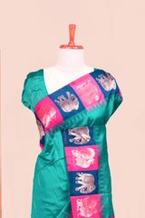 Peacock Blue Semi Art Silk Saree All Over Zari Butta With Contrast Zari Pallu