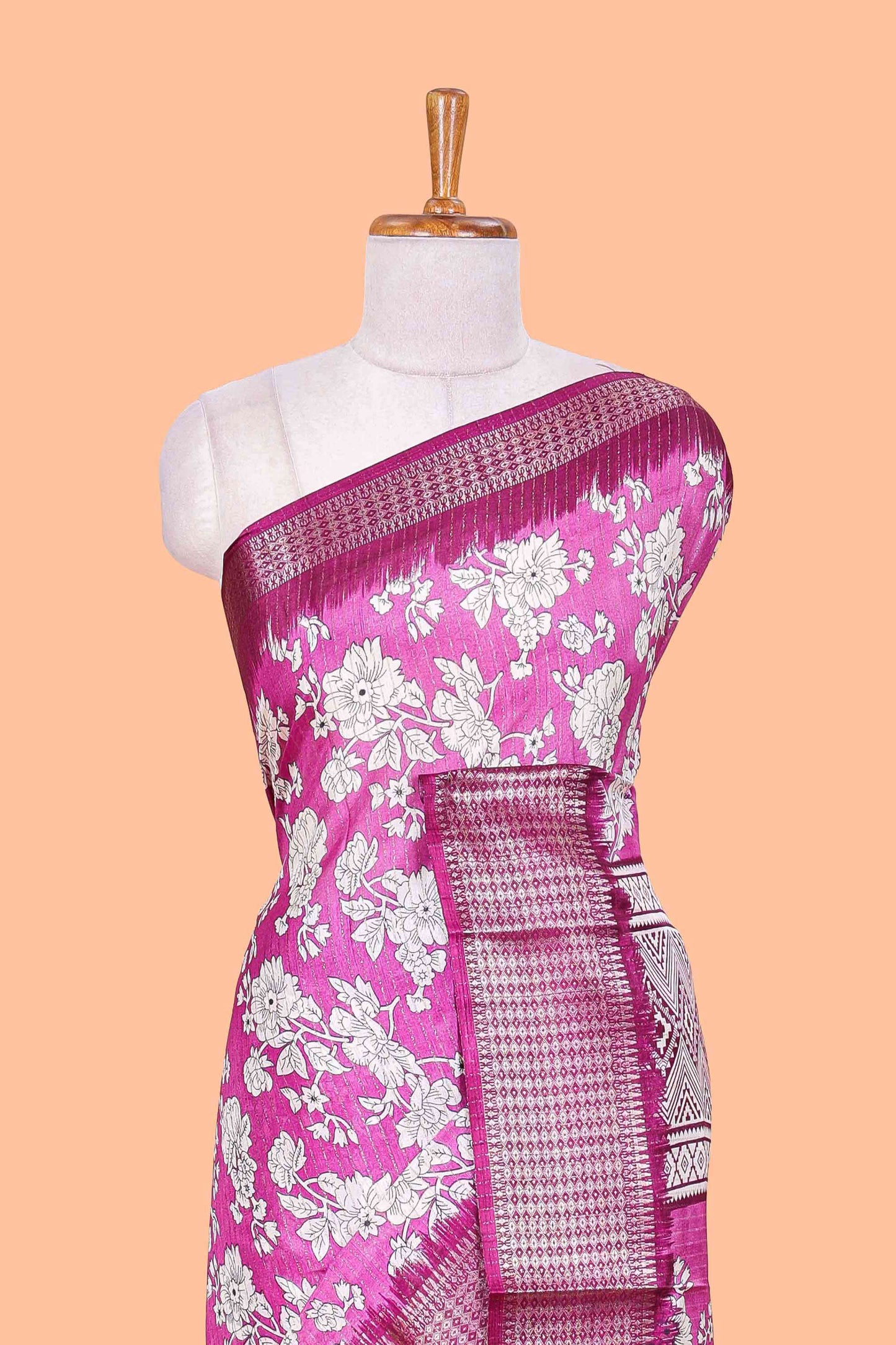 Purple Dola Silk Saree  Floral Printed With Jacquard Border