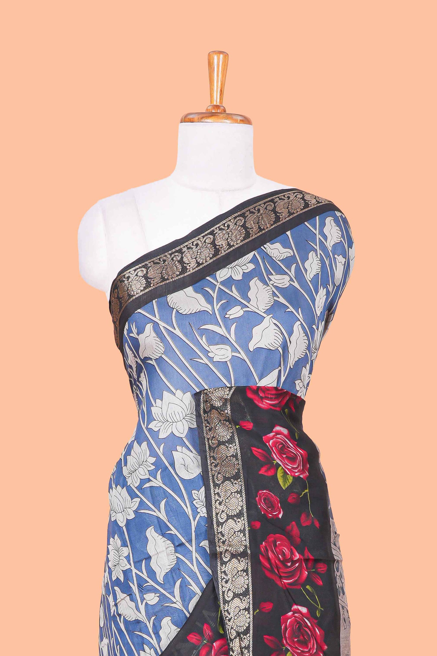 Royal Blue Chanderi Cotton Body and Pallu Kalamkari Print With Zari Border