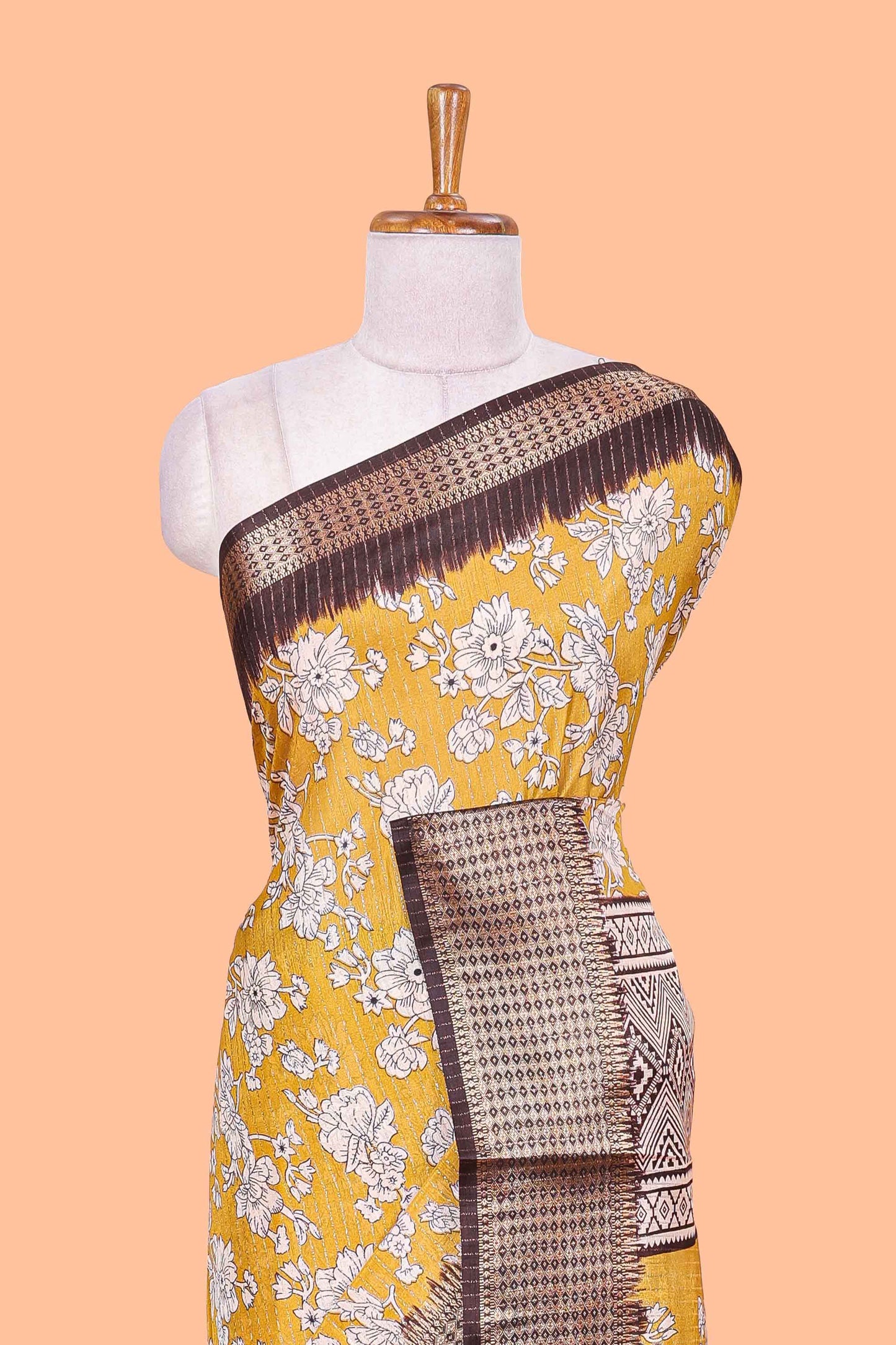 Yellow Dola Silk Saree  Floral Printed With Jacquard Border