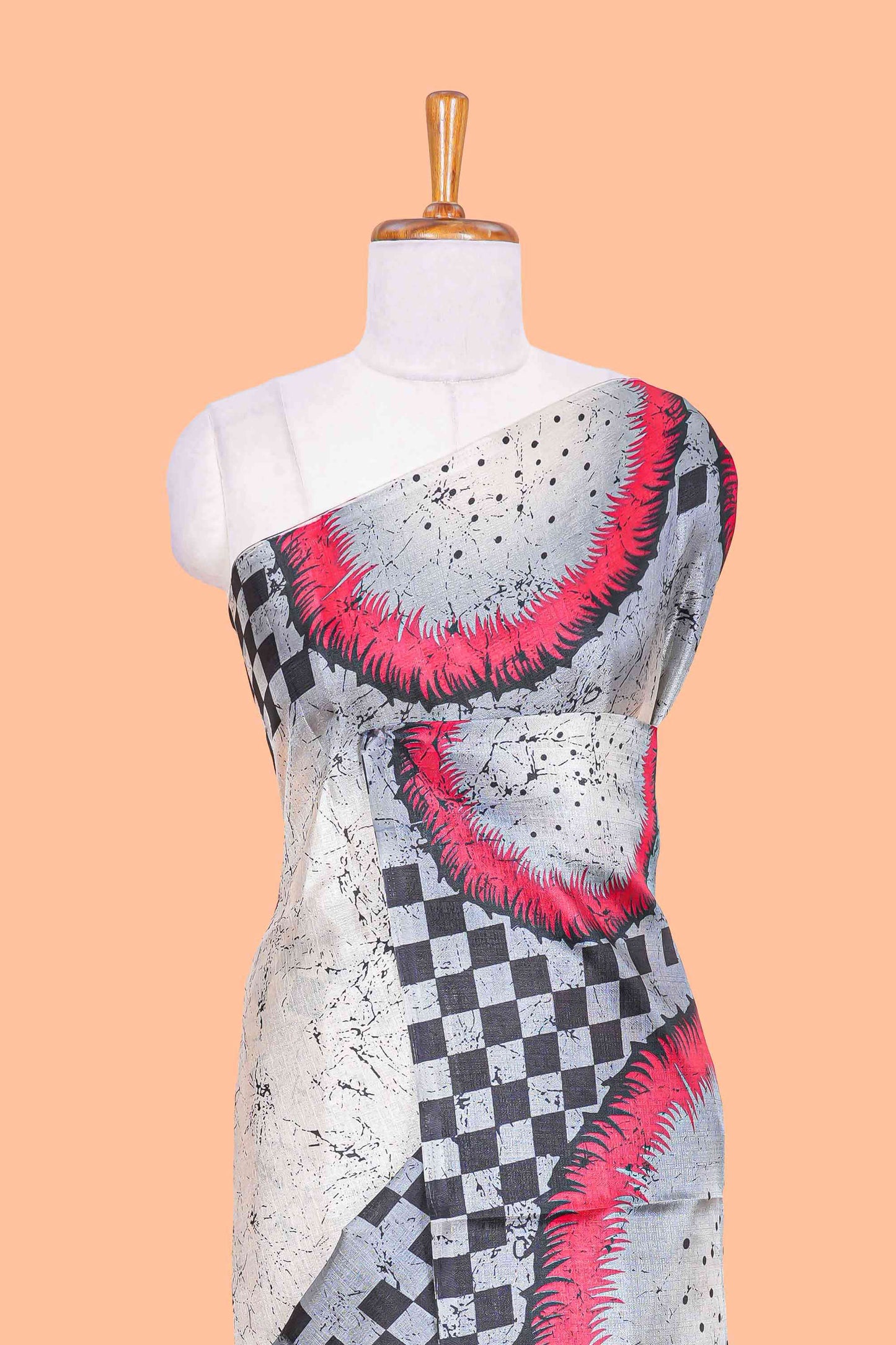 Grey With Cream Khadi Cotton Body Border And Pallu Geometrical Print Design