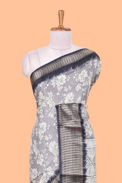 Grey Dola Silk Saree  Floral Printed With Jacquard Border