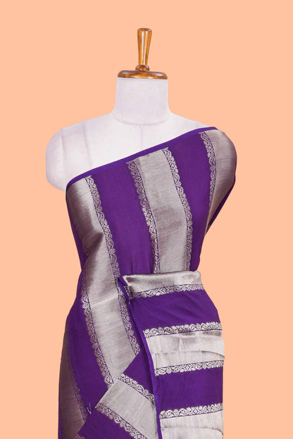 Georgette Saree Copper Zari Stripes Across The Body With Floral Design Pallu