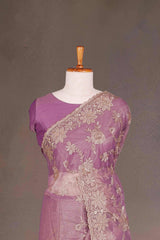 Twill Net Gold Zari Embroidery With Zarkan Diamond Saree