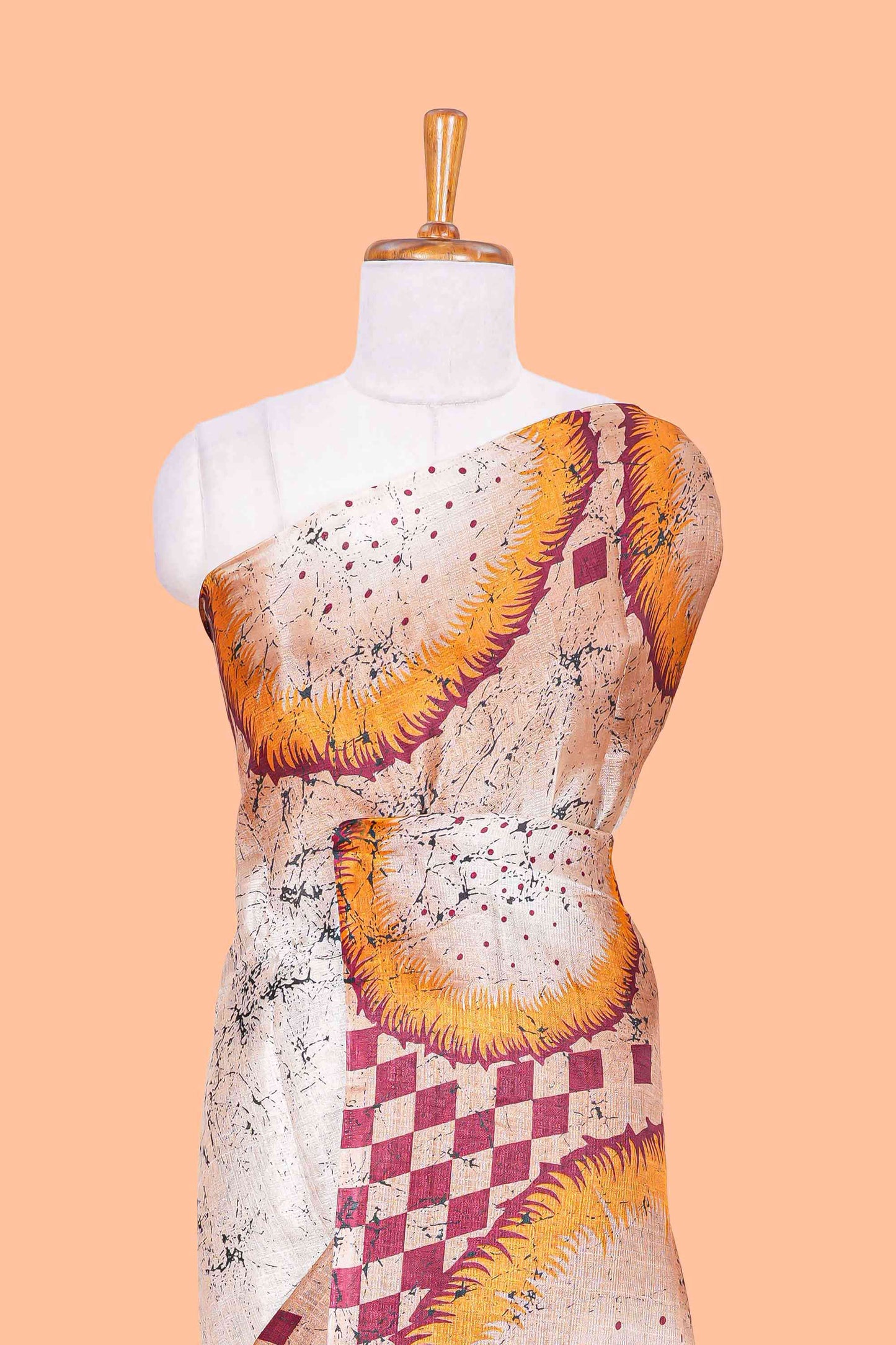 Maroon With Cream south Cotton Body Border And Pallu Geometrical Print Design