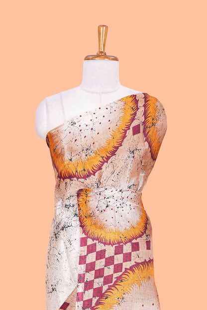 Maroon With Cream south Cotton Body Border And Pallu Geometrical Print Design