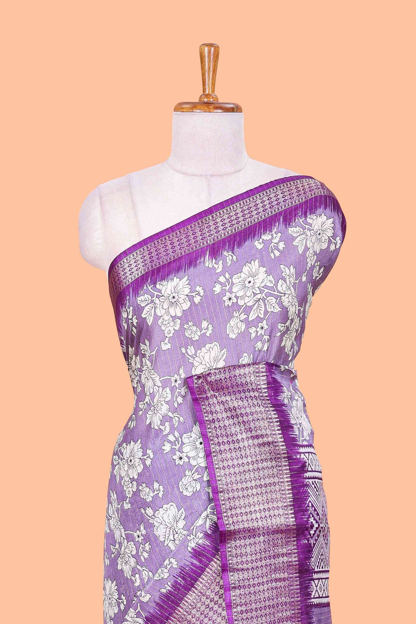 Lavender  Dola Silk Saree  Floral Printed With Jacquard Border