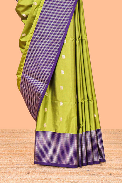 Semi Soft Silk Saree Body with Silver Ethnic Border and Grand Pallu with Contrast Blouse