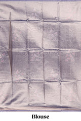 Steel blue floral design motifs art tissue saree with scallop design border and matching plain blouse