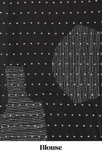 Cream assam silk saree with all over floral vines, contrast geomentric border and striped pallu