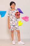 Boys Multi-Color Abstract Print T-Shirt and Shorts 2-Piece Lounge Set