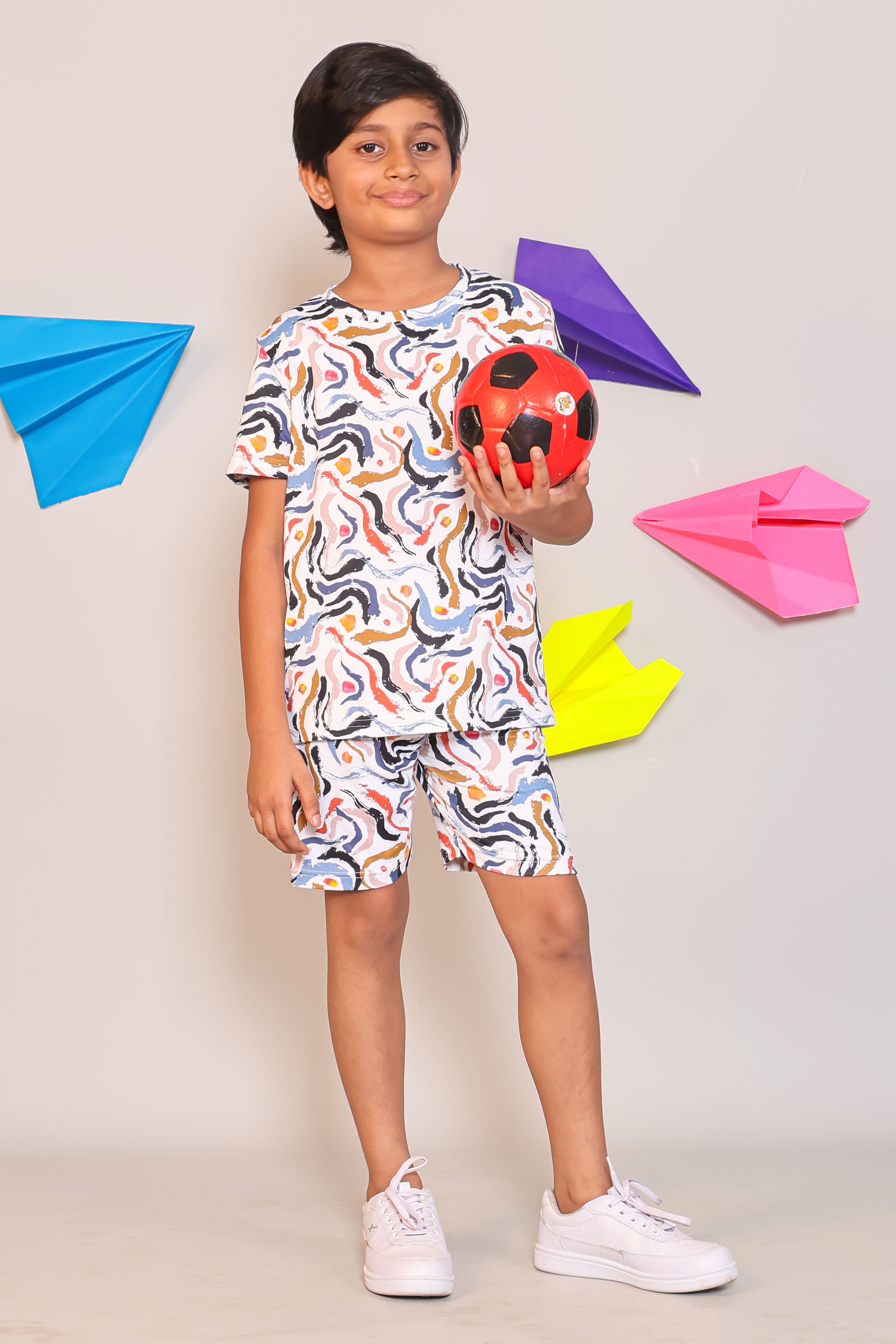 Boys Multi-Color Abstract Print T-Shirt and Shorts 2-Piece Lounge Set